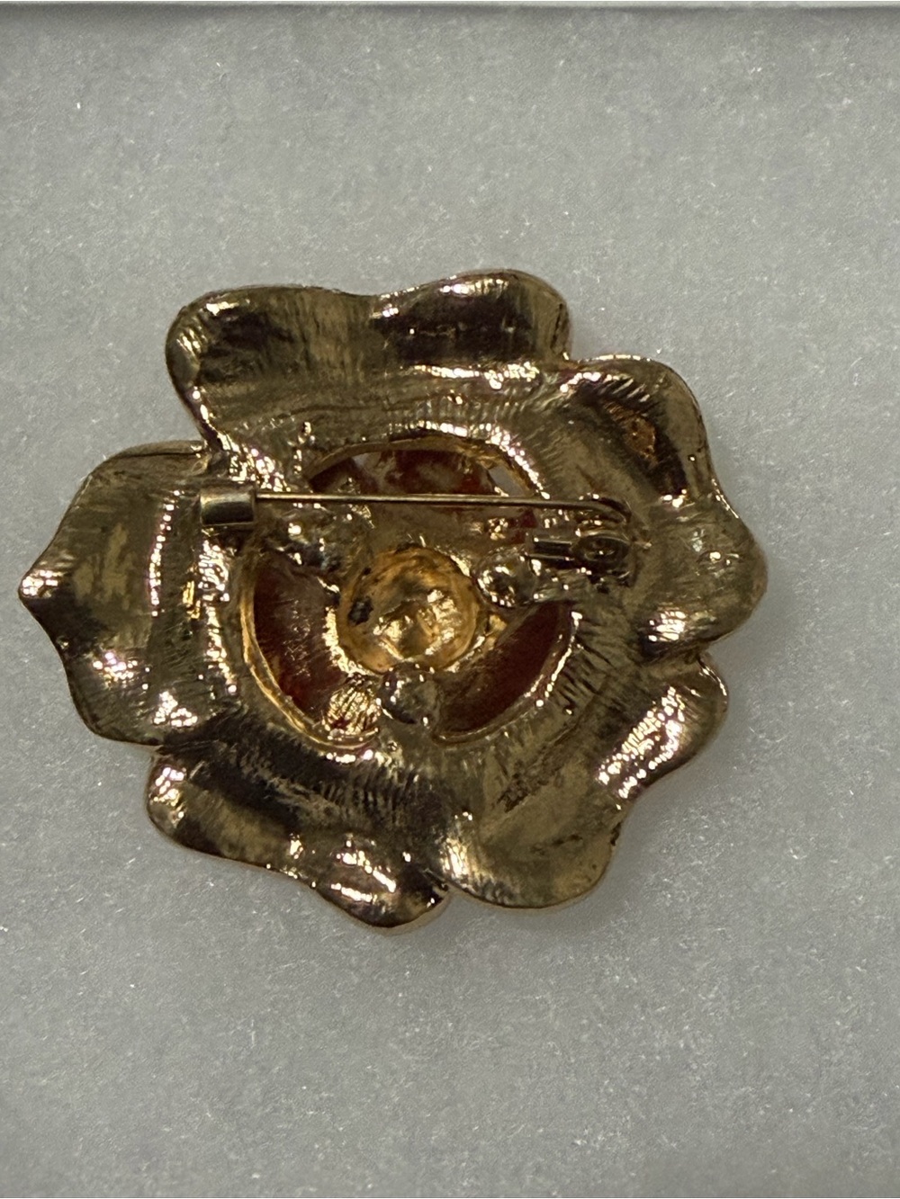 Red Enamel Floral Brooch with Crystal Accents - Picture 3 of 6